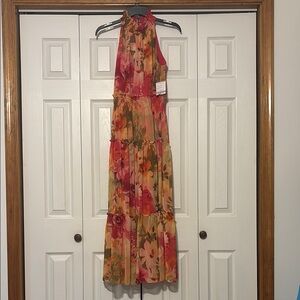 Taylor Pink and Orange Halter Maxi Sundress